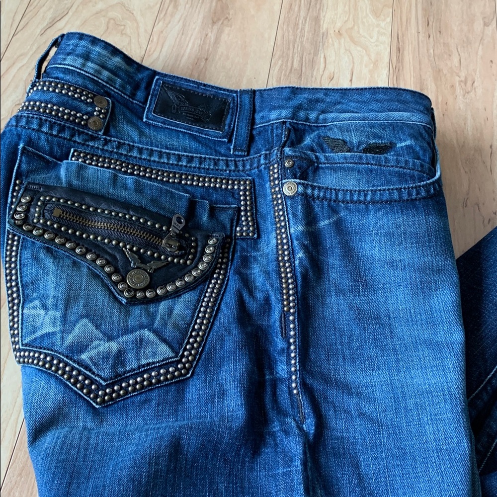 Robin's Jean Dark Blue Bootcut Jeans with Stud Accents - Picture 8 of 16